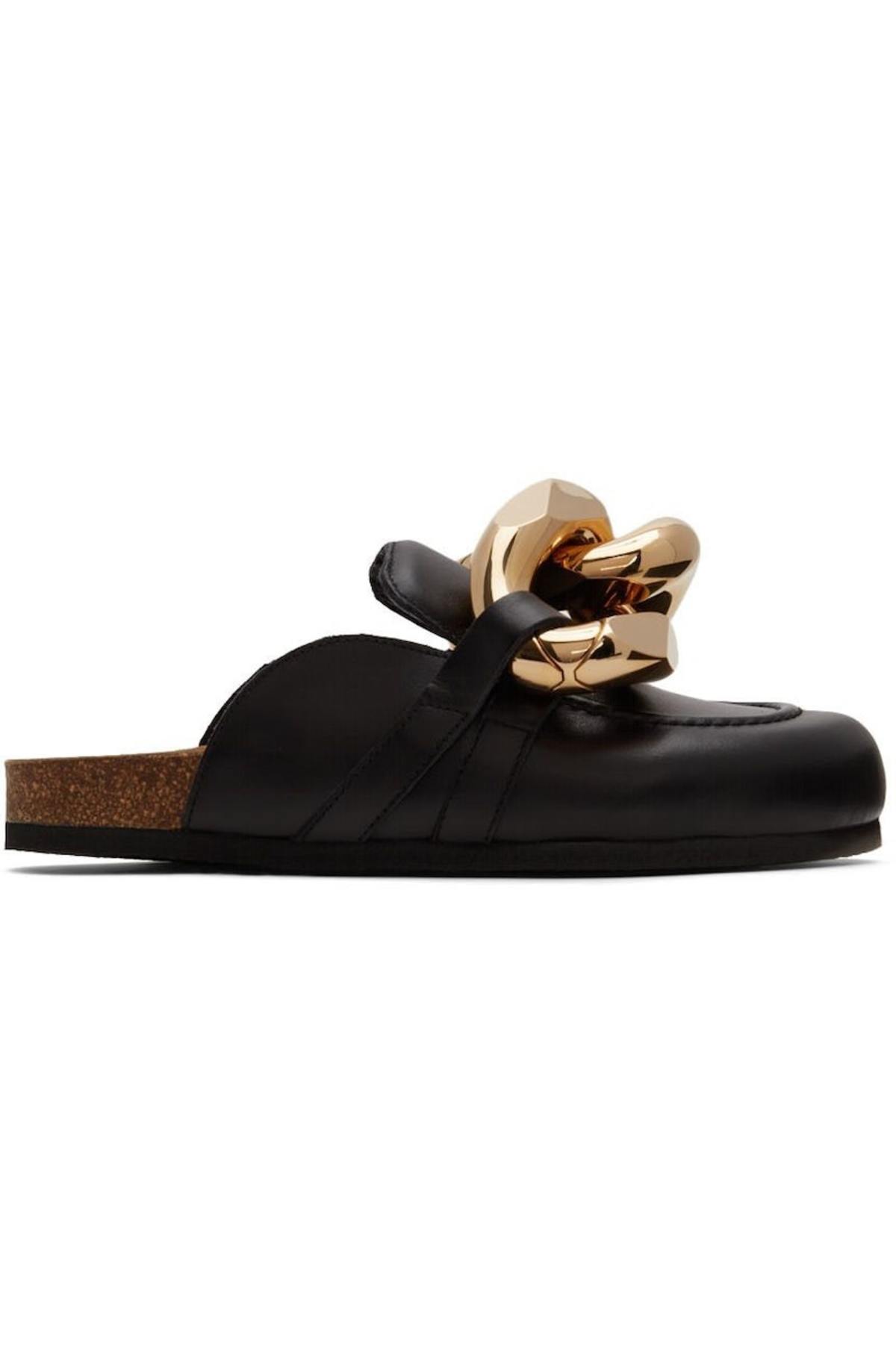 Buffed calfskin slip-on loafers in black. Signature curb chain accent at vamp. CELINE MARGARET LOAFER WITH TRIOMPHE CHAIN in POLISHED BULL  main image 3