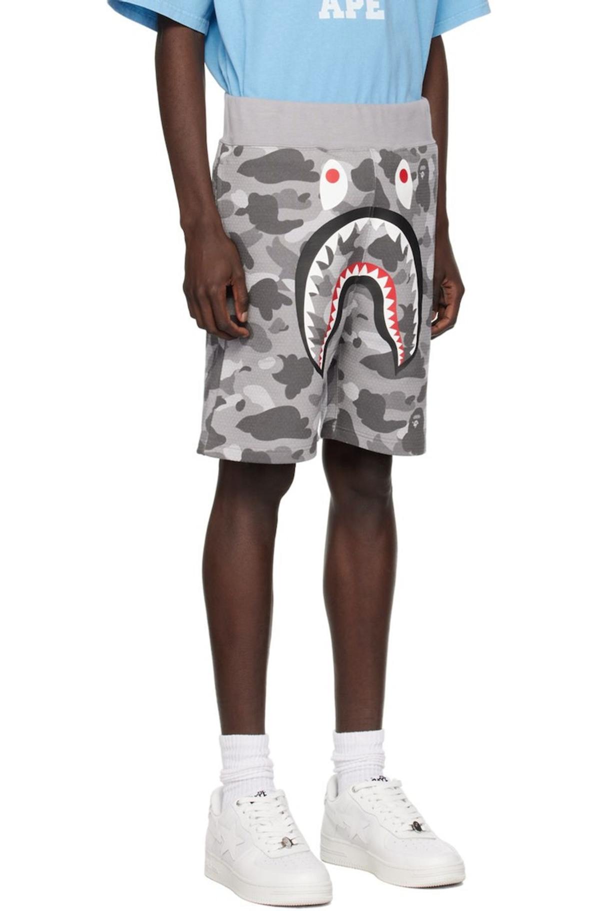 Bape Honeycomb Camo Shark Shorts - Gray | Garmentory