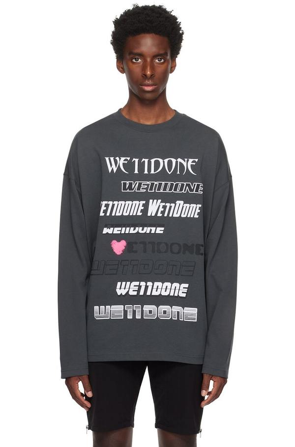 we11done Gray Printed Long Sleeve T-Shirt - Charcoal