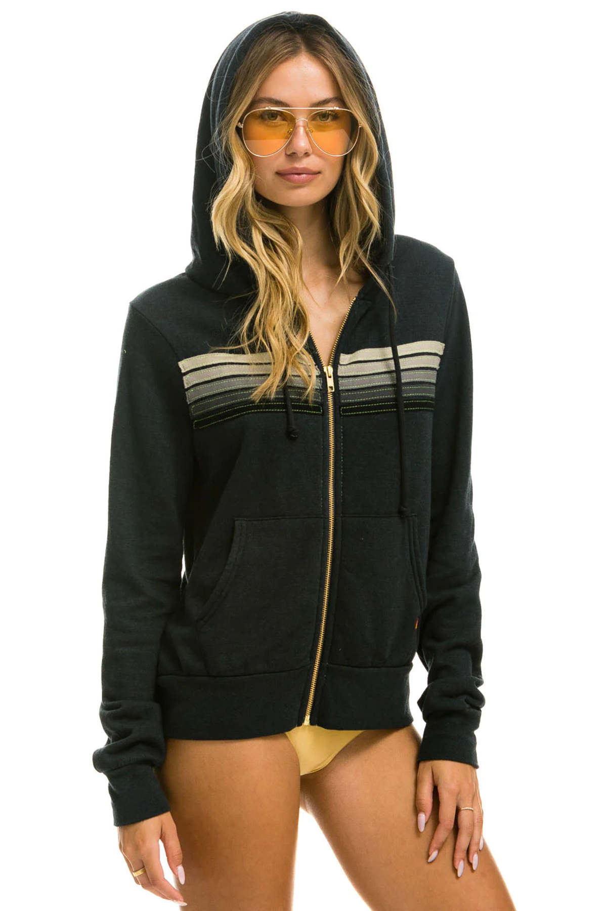 Aviator Nation 5 Stripe Hoodie - Charcoal Grey - Image 2 of 5
