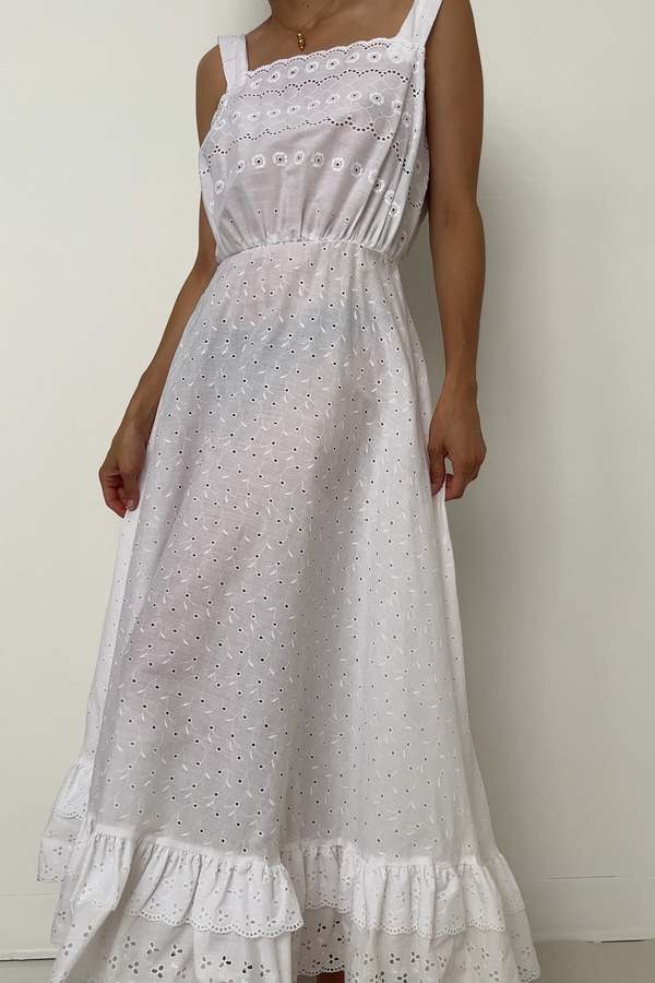 Vintage Cotton Blend Summer Dress - Snow | Garmentory Vintage Cotton Blend Summer Dress - Snow | Garmentory