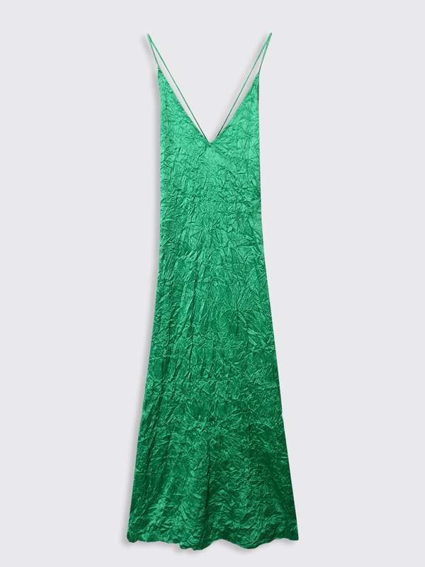 Ganni Crinkled Satin Slip Dress - Bright Green | Garmentory Ganni Crinkled Satin Slip Dress - Bright Green | Garmentory