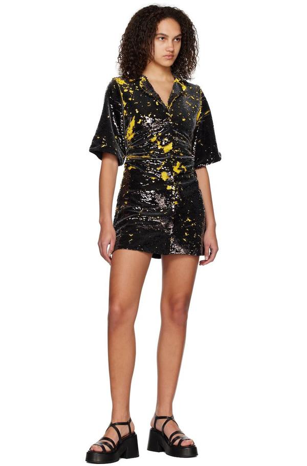 ganni black sparkle mini dress Ganni Black Velvet Sequins Mini Dress