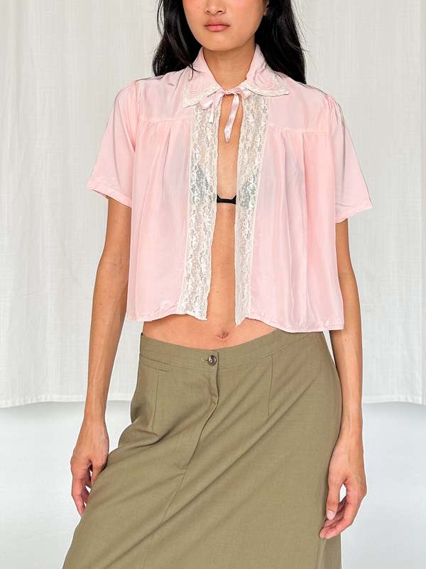 40's Satin Bed Jacket Pink Garmentory