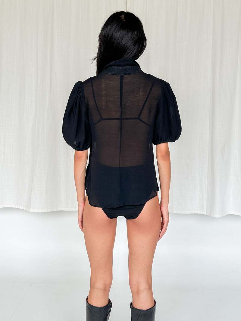 puff sleeve sheer blouse