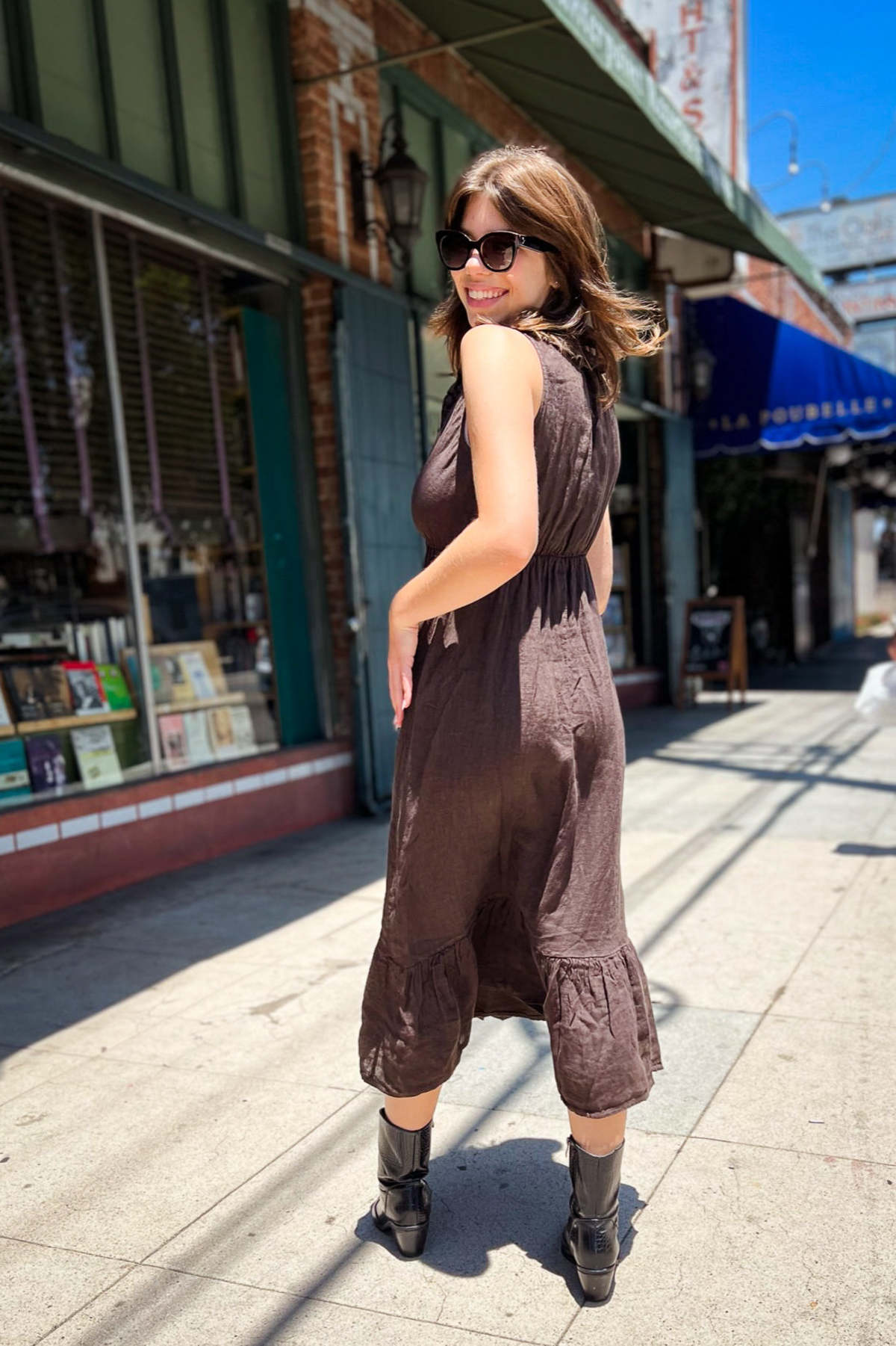 Meo Meli Linen Ruffle Neck Midi Dress Multi Garmentory