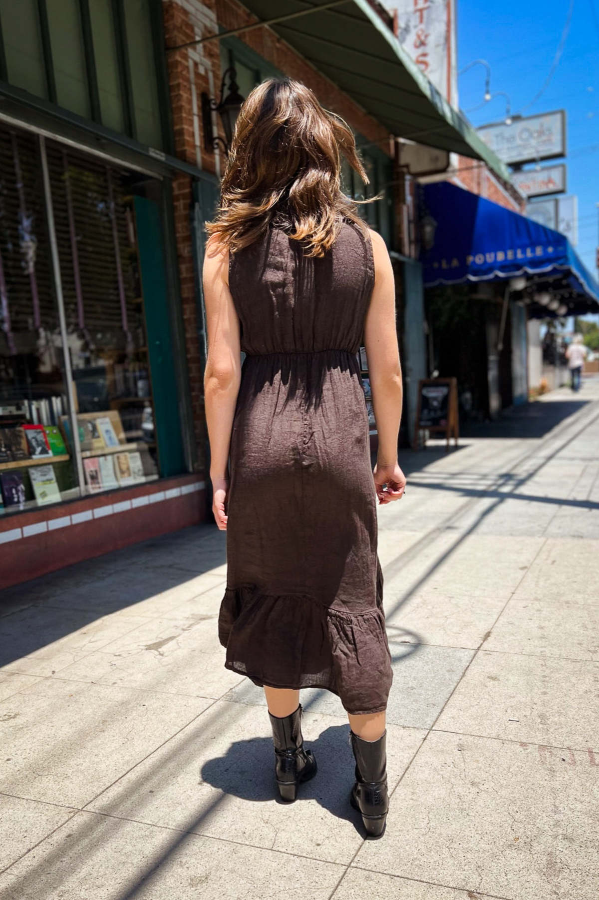 Meo Meli Linen Ruffle Neck Midi Dress Multi Garmentory