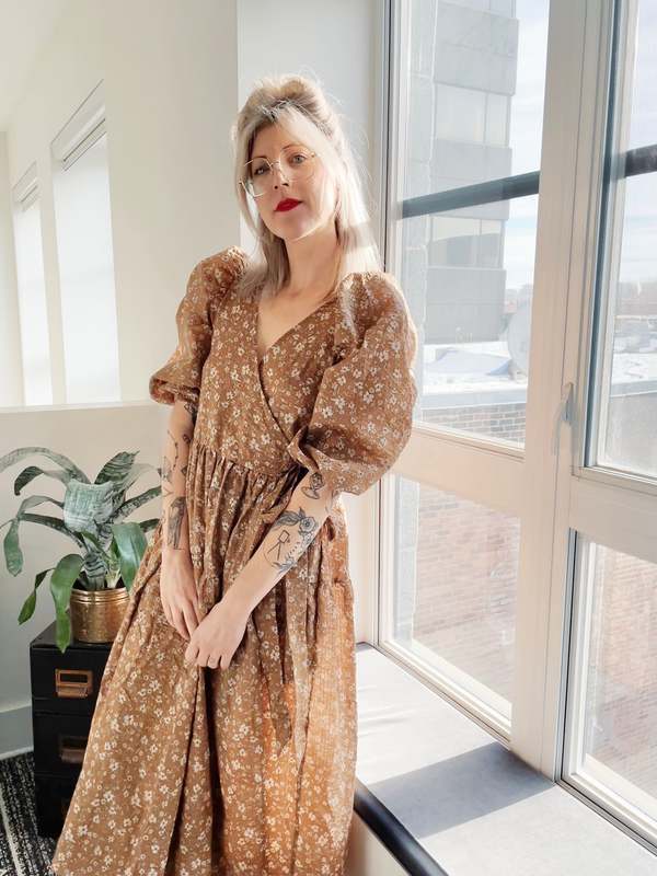 Bronze Age Frida Wrap Dress - Caramel Floral | Garmentory