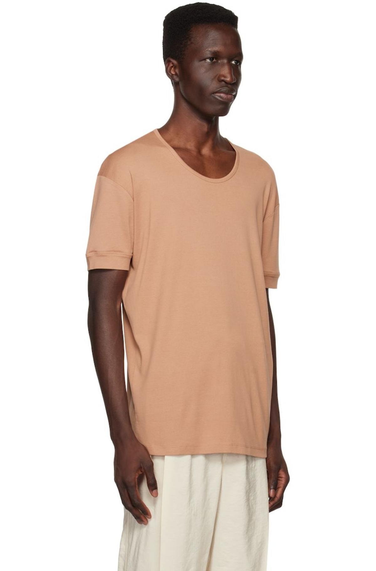 【送料&関税込】Lemaire T-shirt In Beige Silk Lemaire-Ribbed-T-Shirt---Beige