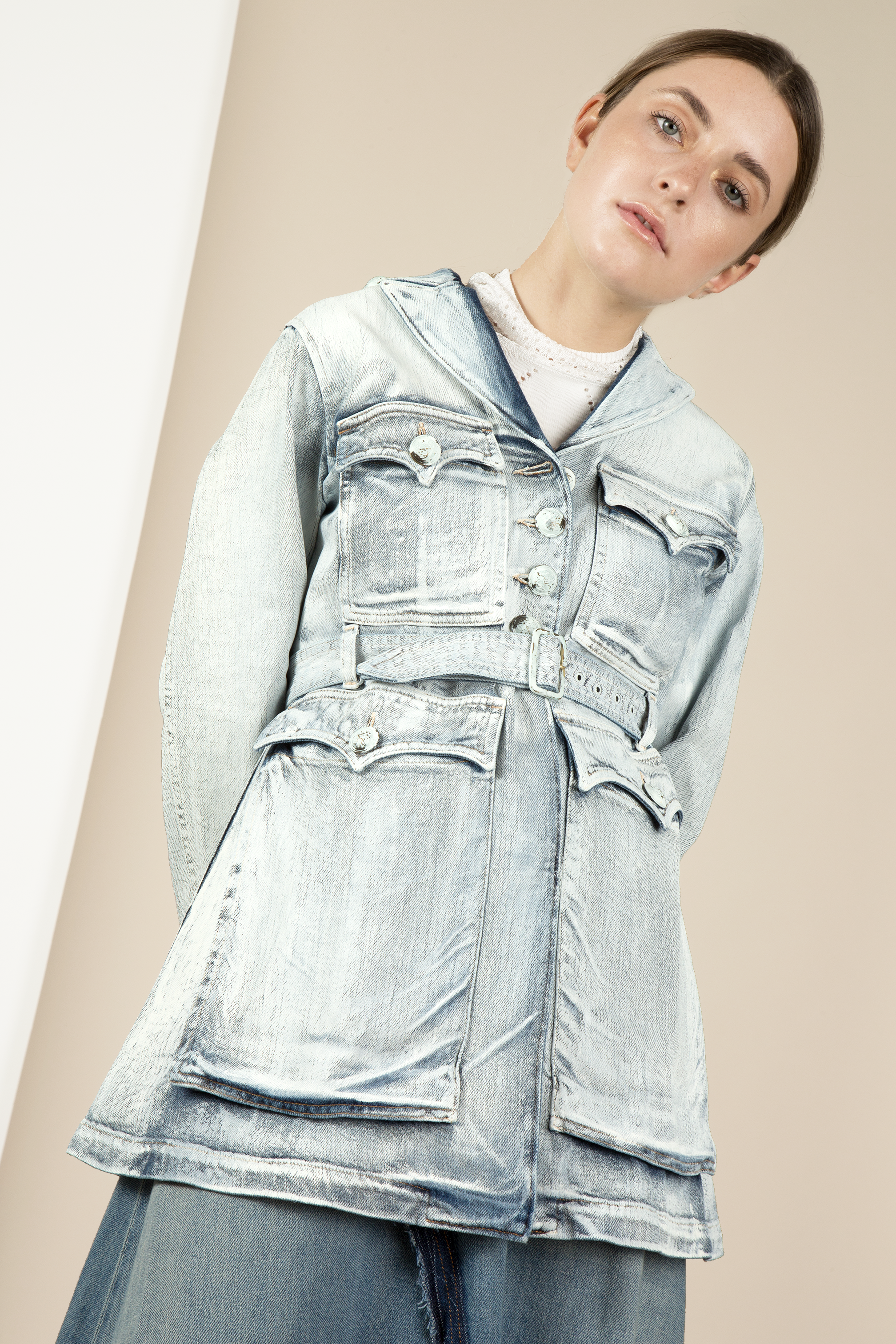 MM6 White Paint Denim Jacket | Garmentory