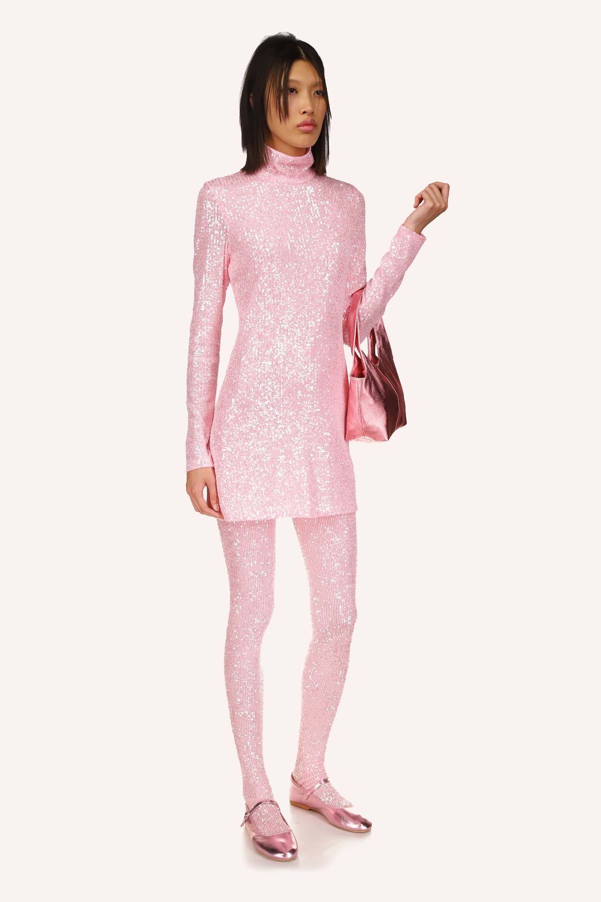 Anna Sui Sequin Mesh Turtleneck Dress - Baby Pink | Garmentory