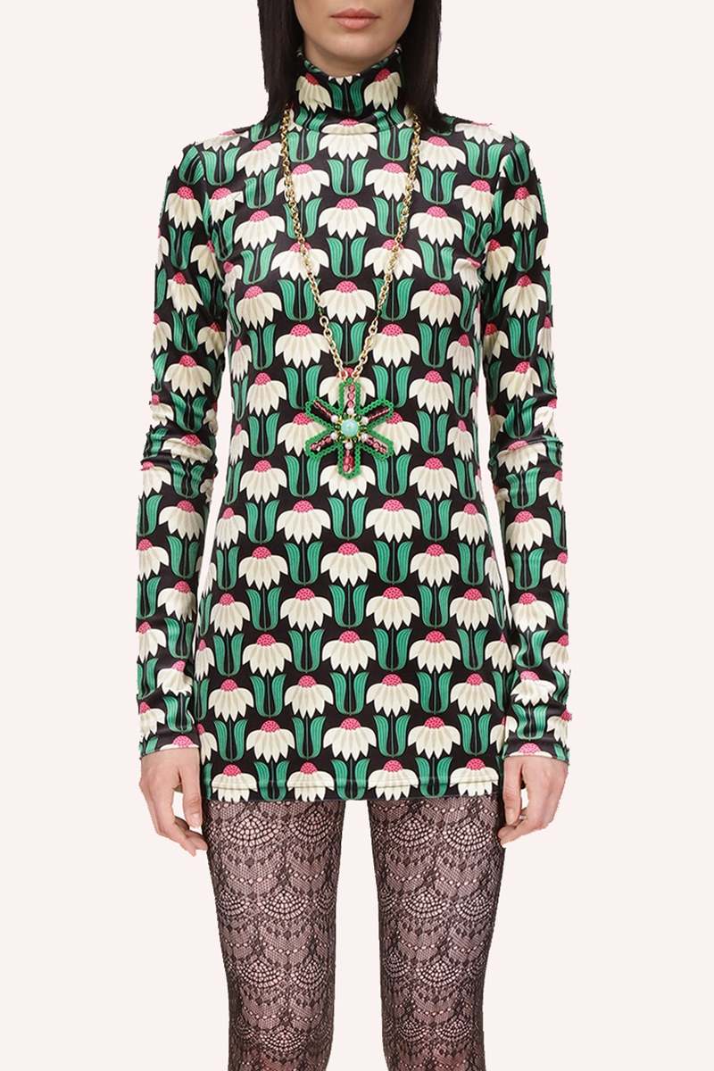 Anna Sui Upsy Daisy Velvet Mini Dress - Black Multi