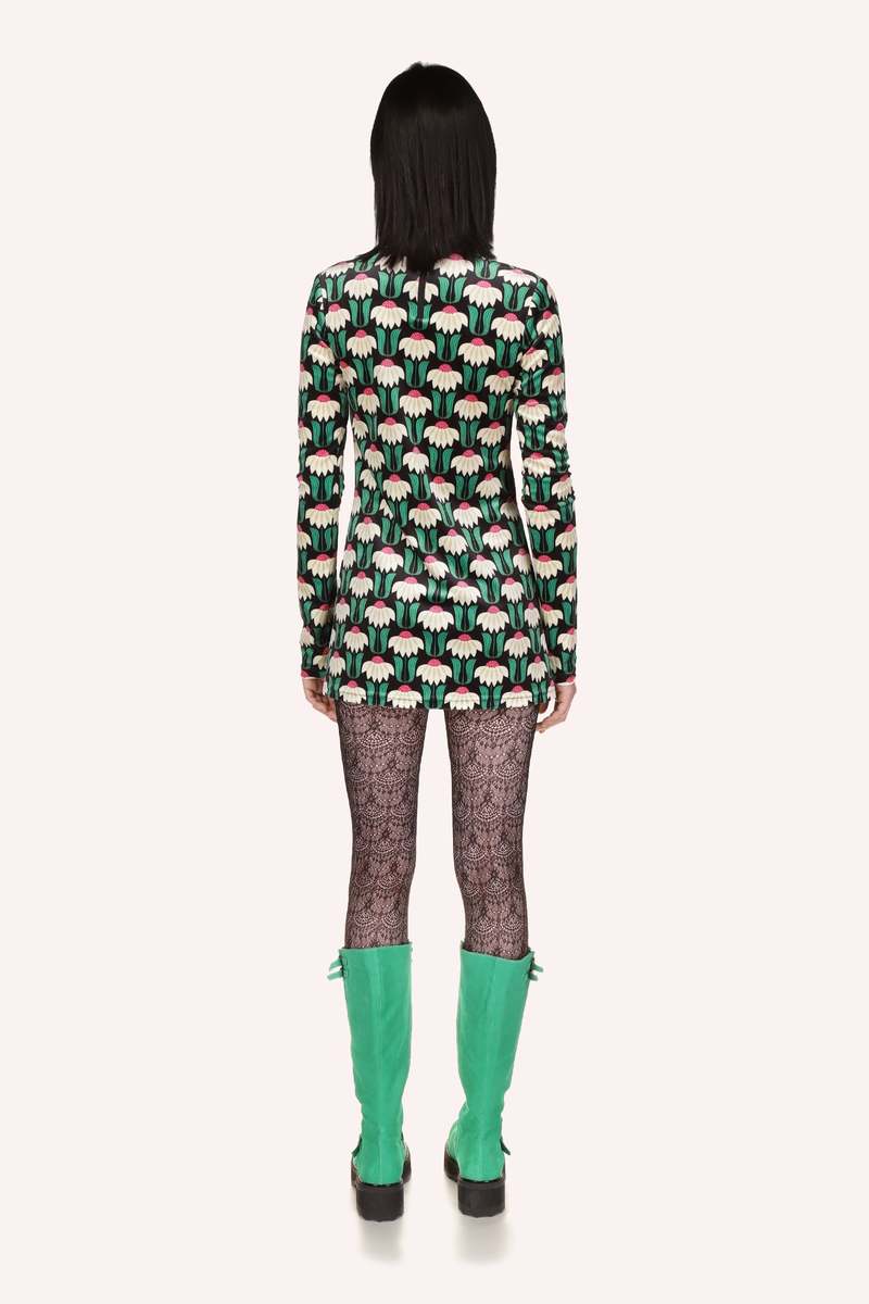 Anna Sui Upsy Daisy Velvet Mini Dress - Black Multi