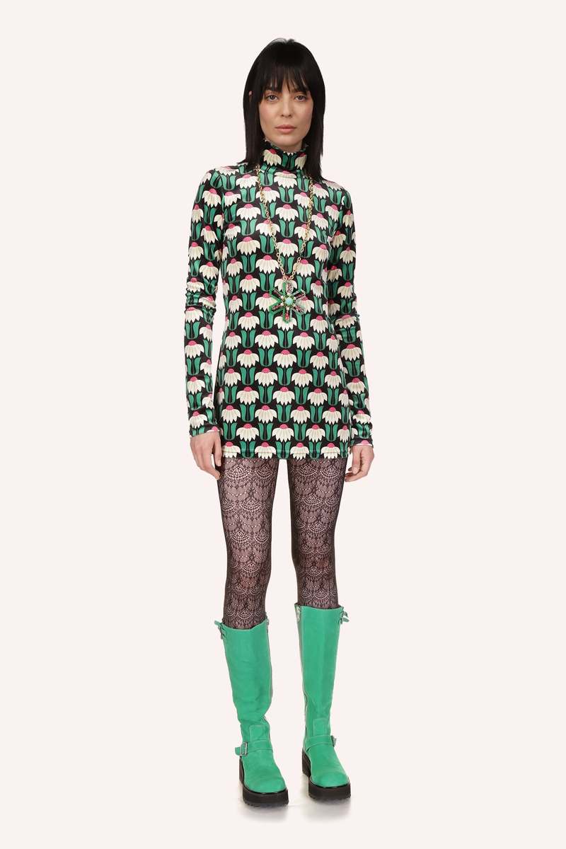 Anna Sui Upsy Daisy Velvet Mini Dress - Black Multi