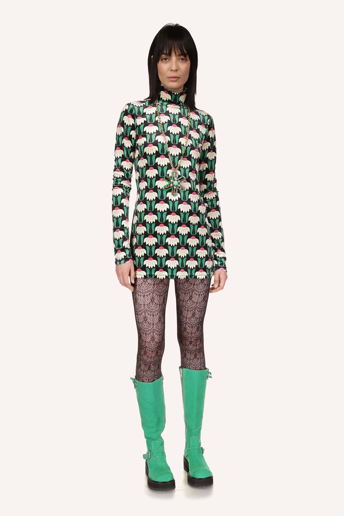 Anna Sui Upsy Daisy Velvet Mini Dress - Black Multi - Image 6 of 6