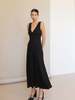 Sophie Rue Linen V Back Midi Dress - Black - Thumbnail 1