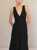 Sophie Rue Linen V Back Midi Dress - Black - Thumbnail 5