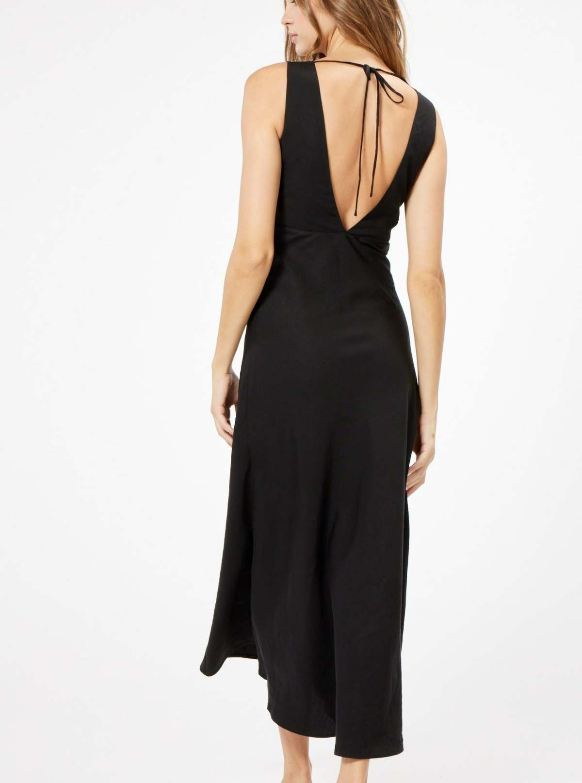 Sophie Rue Linen V Back Midi Dress - Black - Image 8 of 10