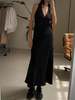 Sophie Rue Linen V Back Midi Dress - Black - Thumbnail 9