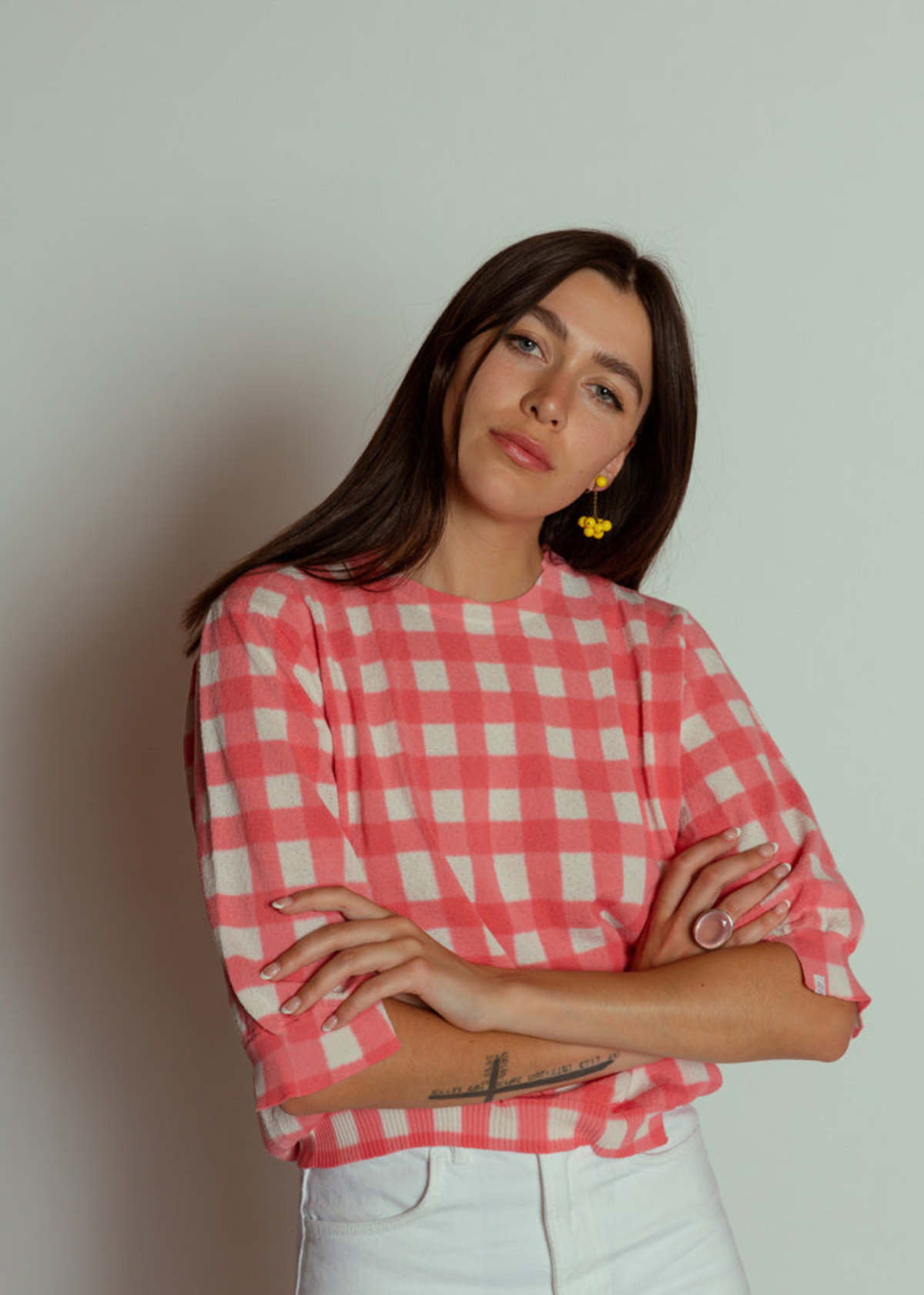 Antipast Cotton Pullover - Pink Check - Image 1 of 5