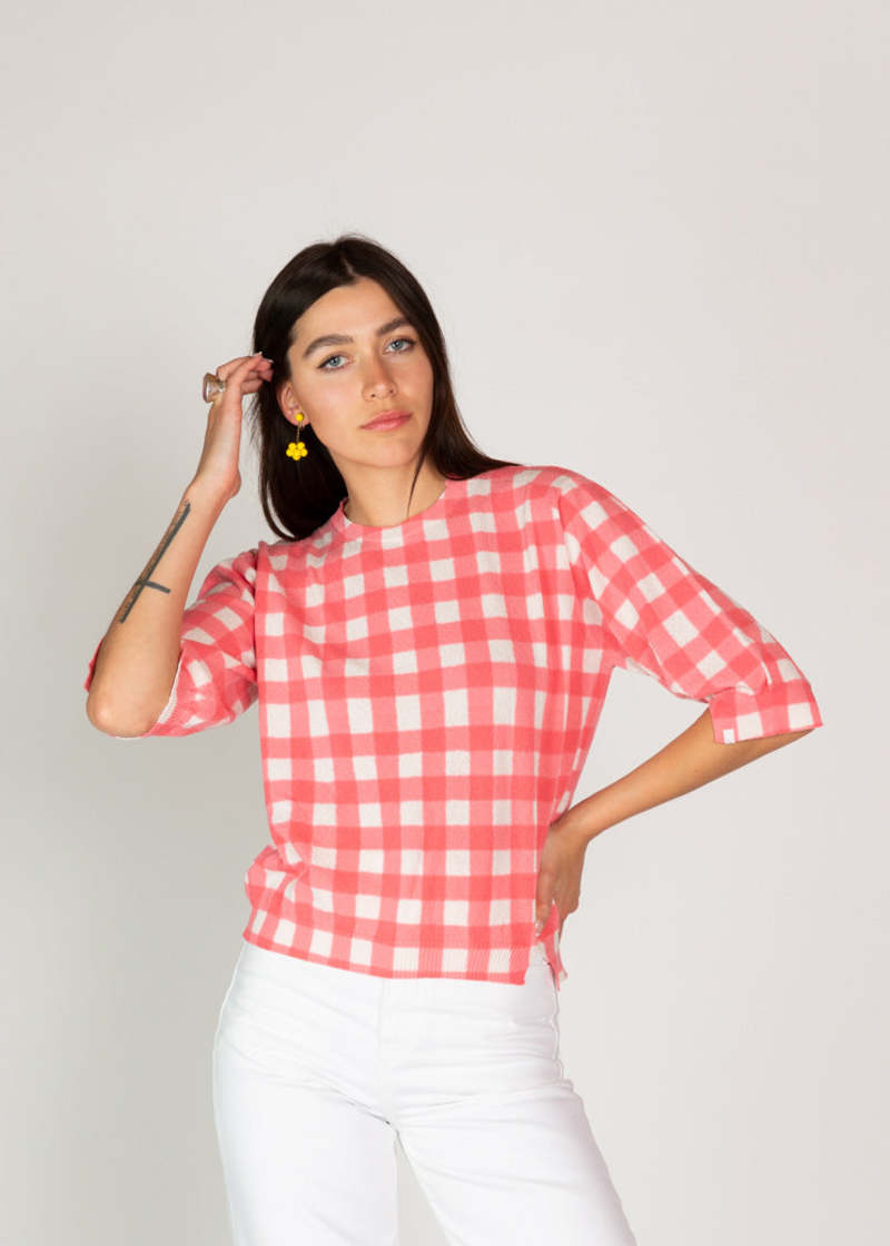 Antipast Cotton Pullover - Pink Check