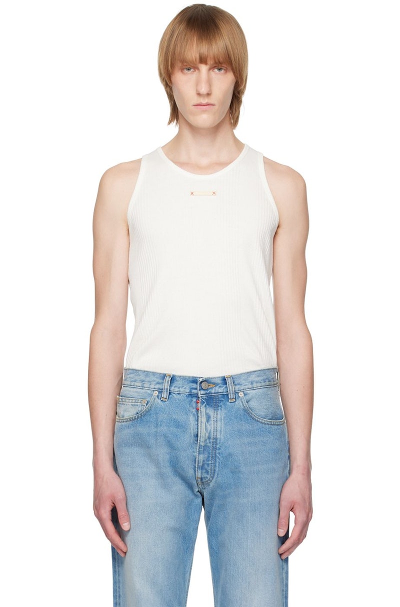 Tシャツ・カットソー MAISON MARGIELA WHITE COTTON BLEND TANK TOP MAISON MARGIELA | Off white Men's Tank Top | YOOX