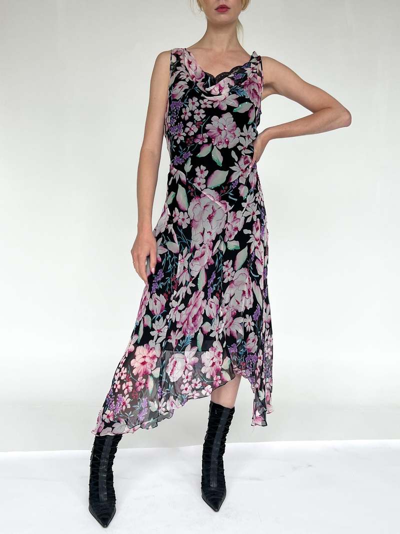 fairy beaded dress Vintage silk print beaded fairy dress + scarf
