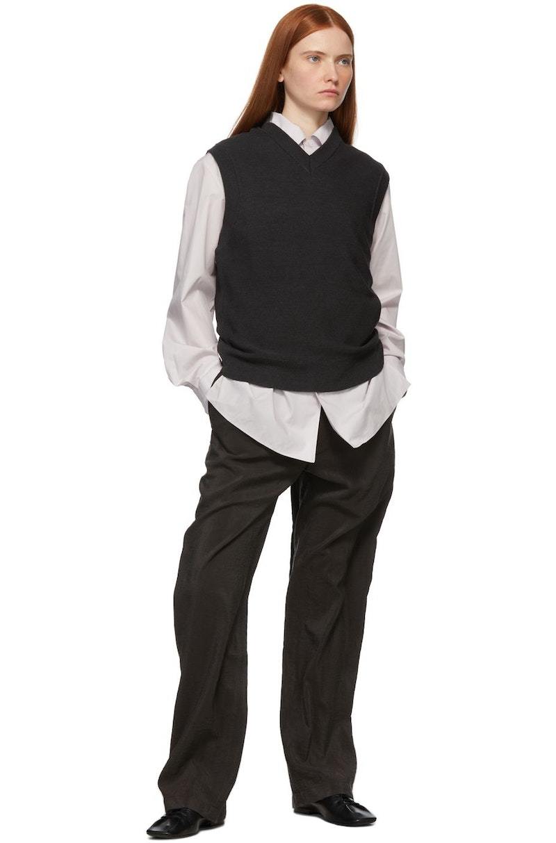 Lemaire V Neck Vest - Dark Carbon | Garmentory