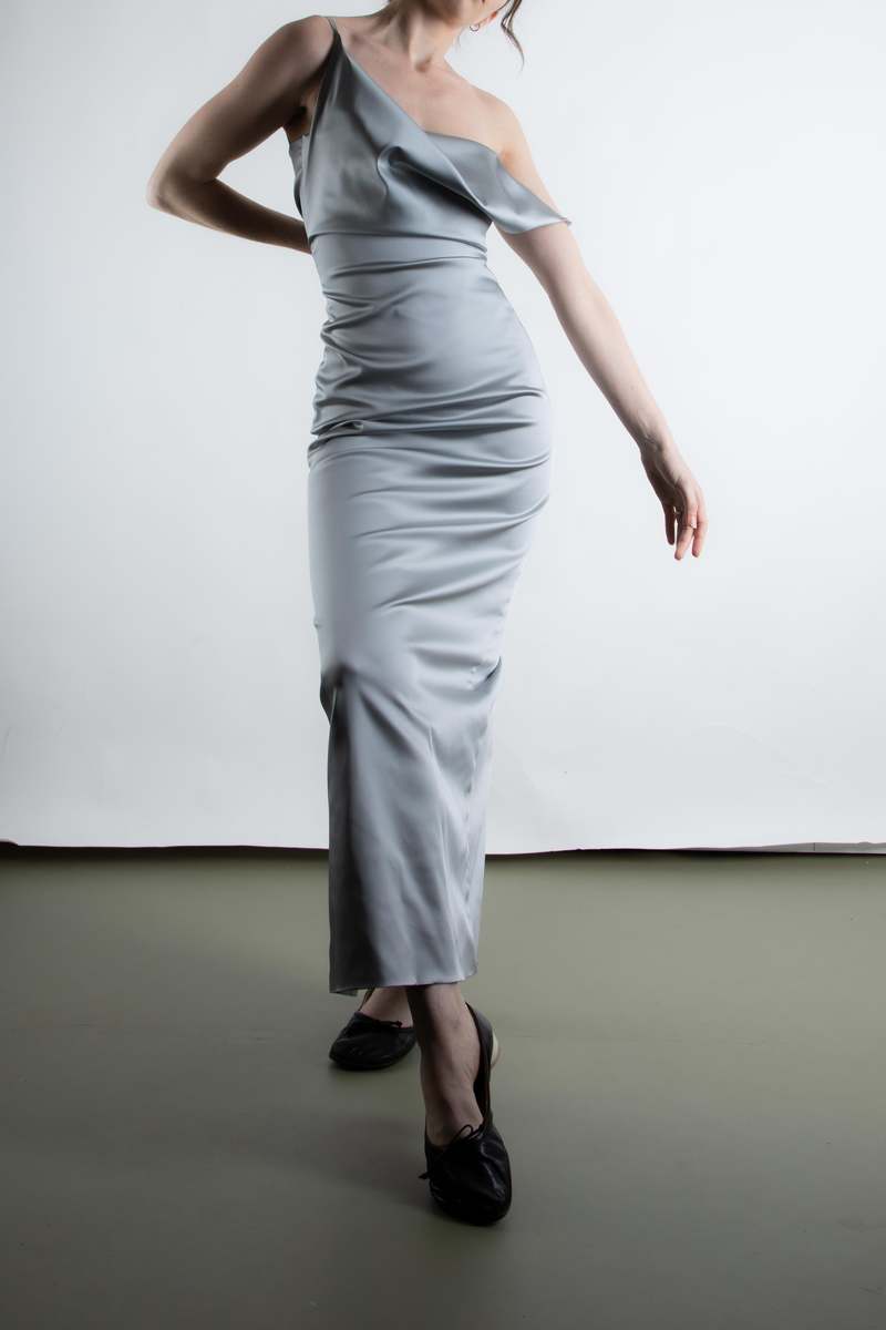Rachel Mills Jillian Maxi Dress - Silver Satin | Garmentory