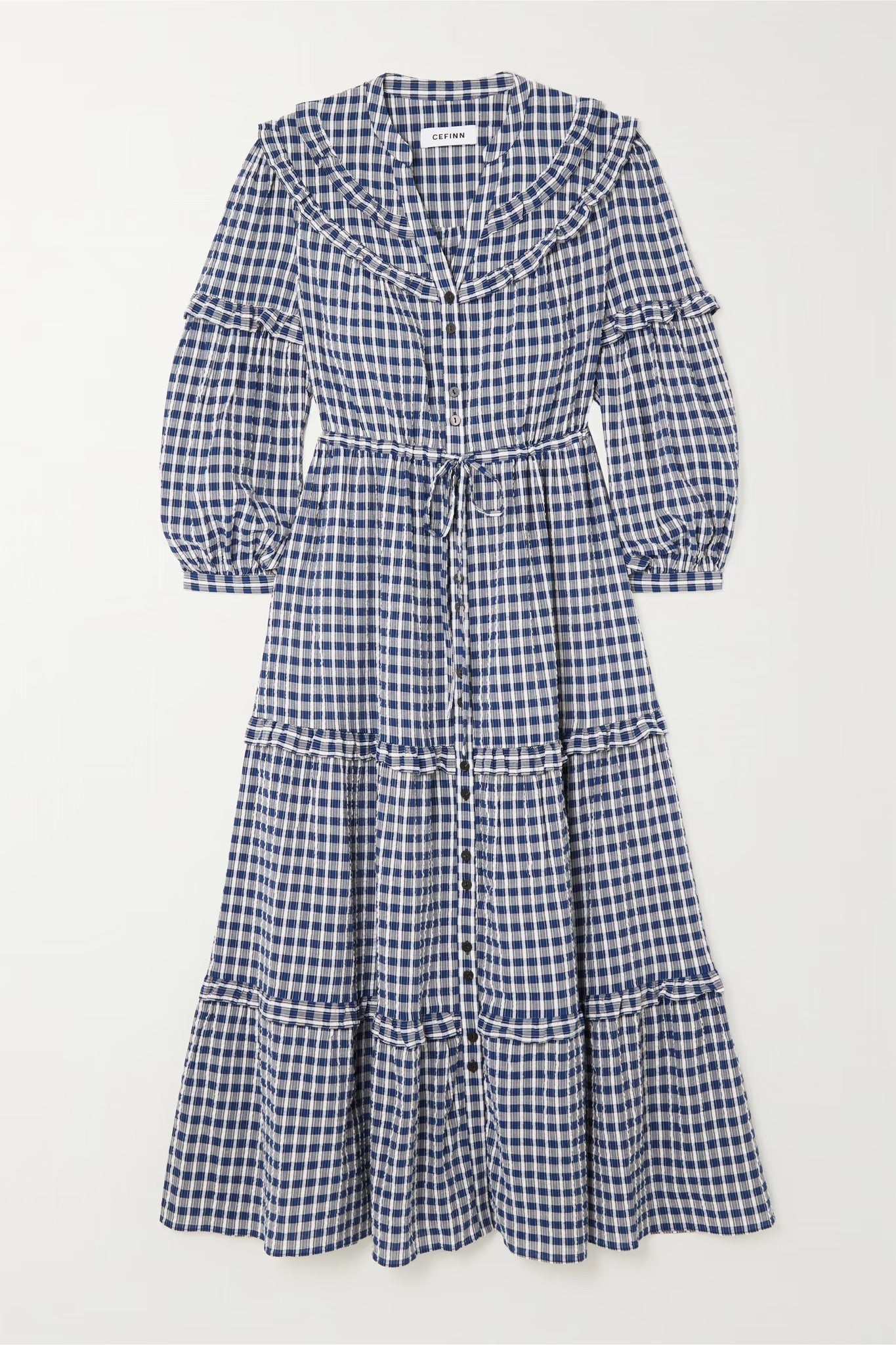 Cefinn Suki Ruffled Seersucker Midi Dress | Garmentory