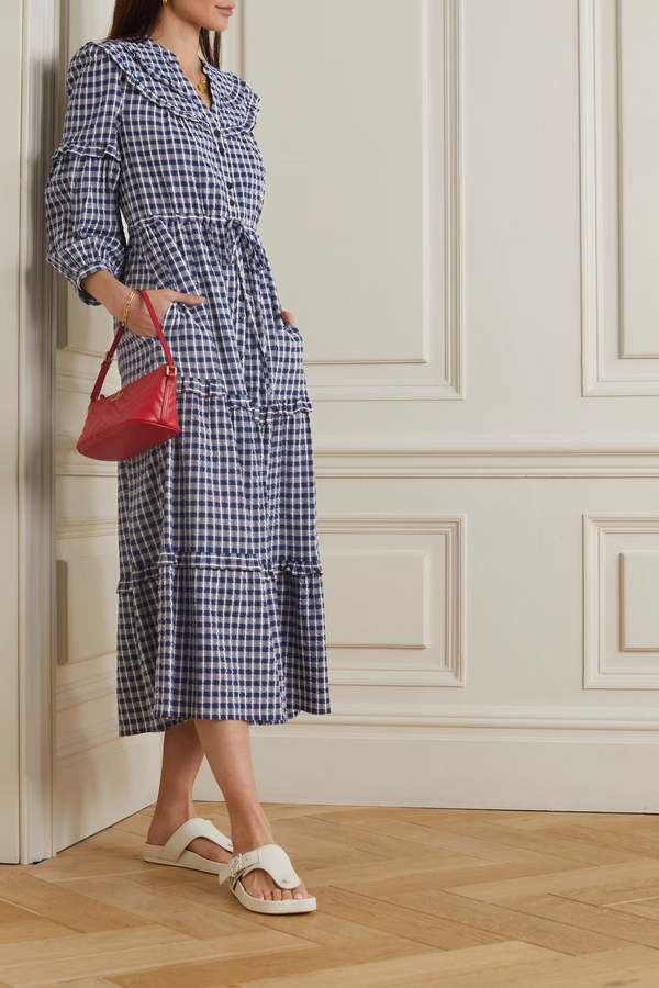 Cefinn Suki Ruffled Seersucker Midi Dress | Garmentory