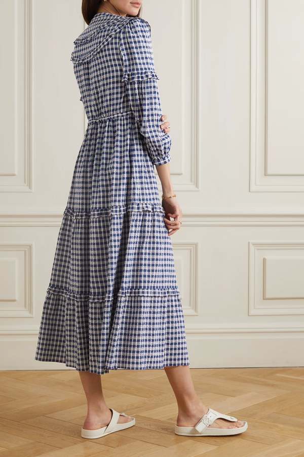 cefinn midi dress Cefinn Suki Ruffled Seersucker Midi Dress