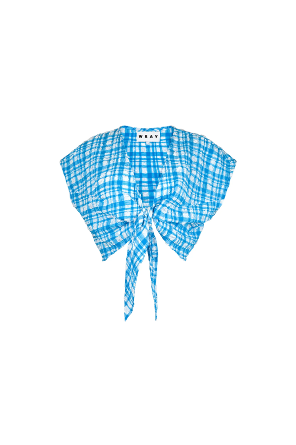 Wray Wrap Knot Top - Ocean Gingham