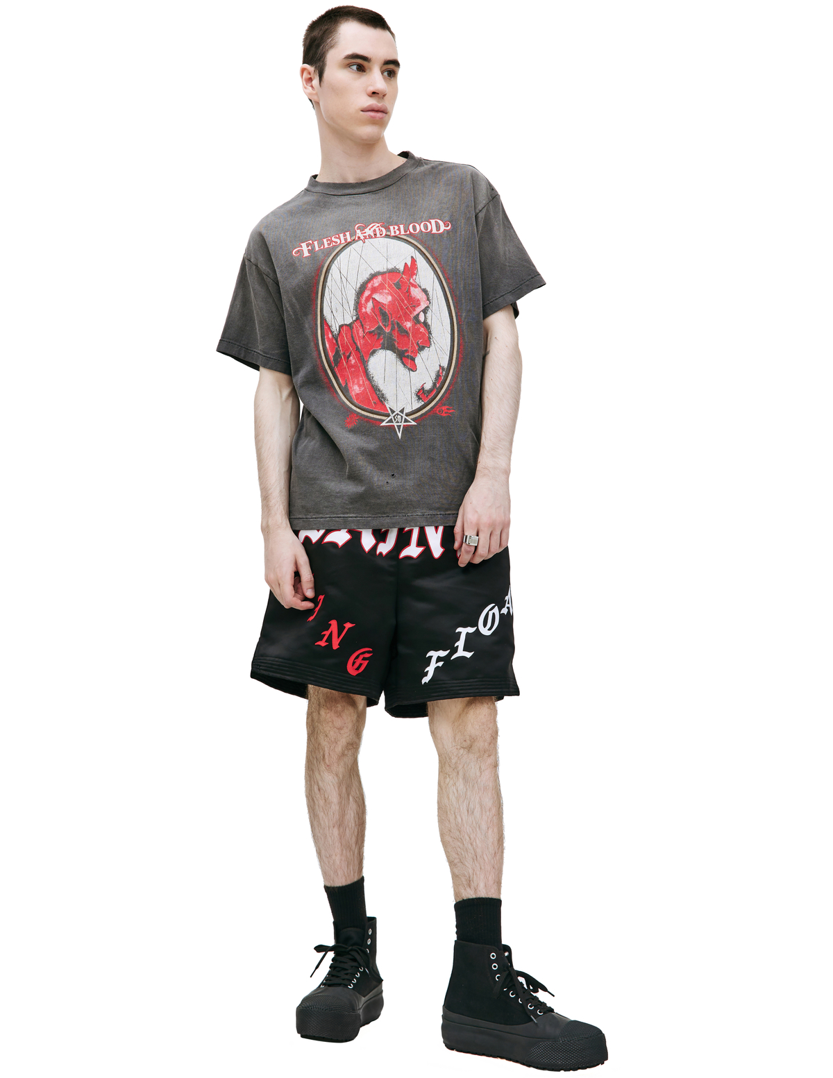 トップス saint Michael fresh and blood Saint Michael Flesh and Blood Printed T-shirt - Black | Garmentory