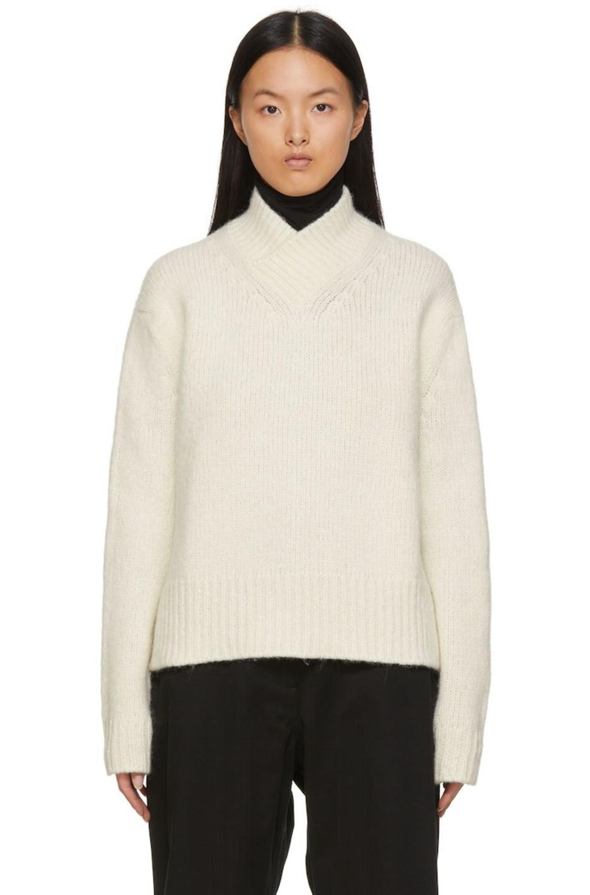 【STUDIO NICHOLSON】5GG HIGH COLLAR  KNIT Studio Nicholson Nilo Roll Neck Sweater in Light Grey Marl