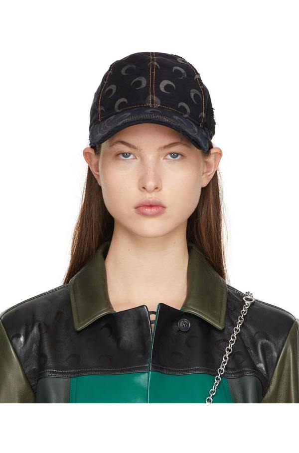 MARINE SERRE Denim Paneled Cap Black Garmentory
