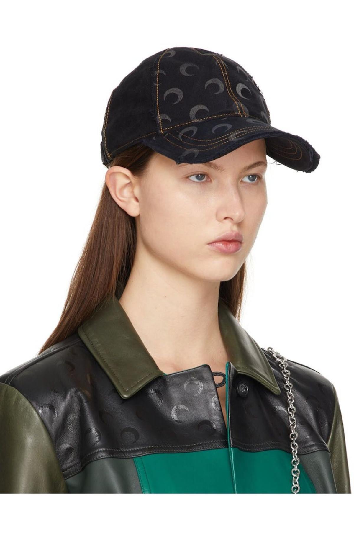 MARINE SERRE Denim Paneled Cap Black Garmentory