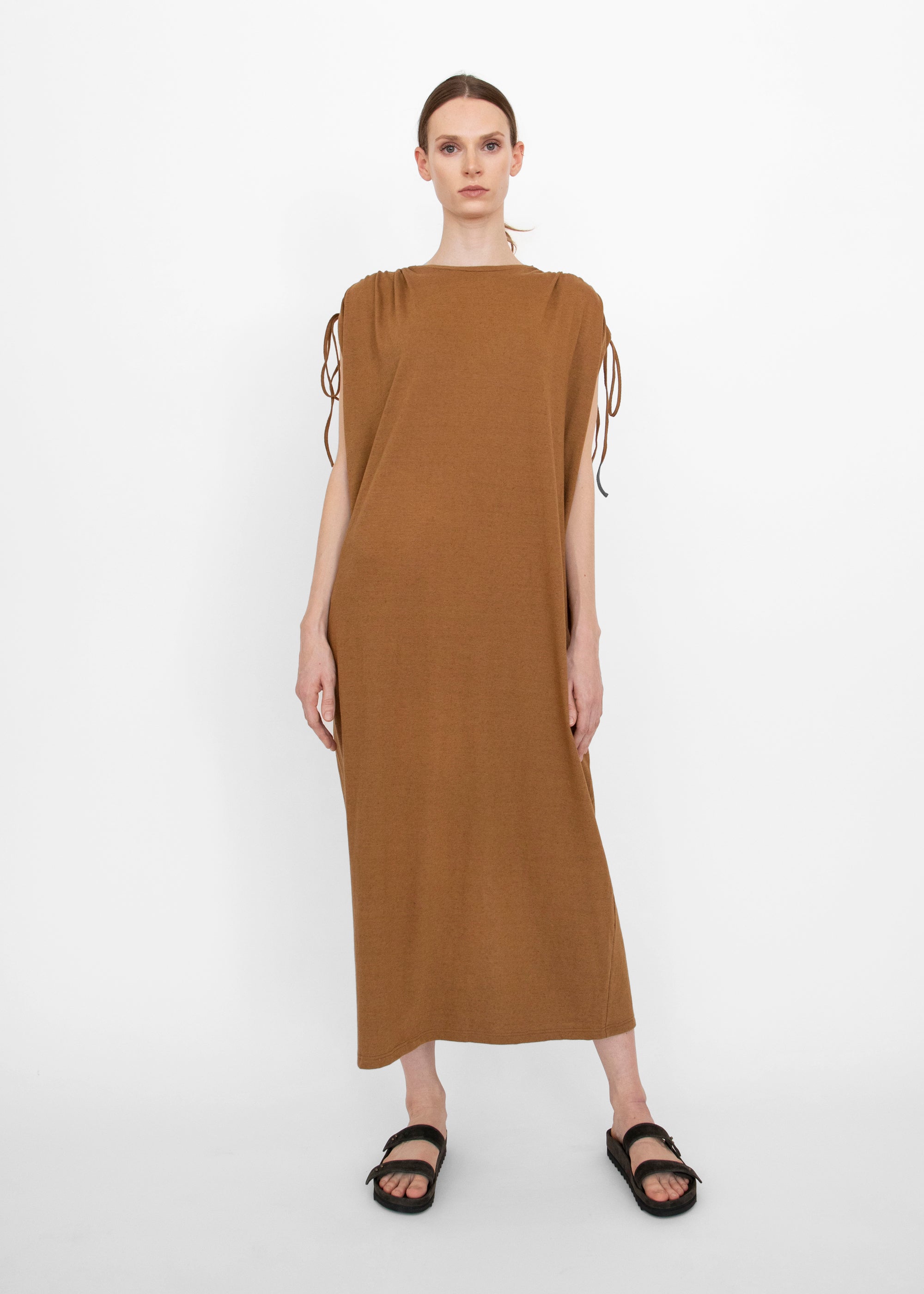 Sayaka Davis Gathered Shoulder Dress - Nut Brown | Garmentory Sayaka Davis Gathered Shoulder Dress - Nut Brown | Garmentory