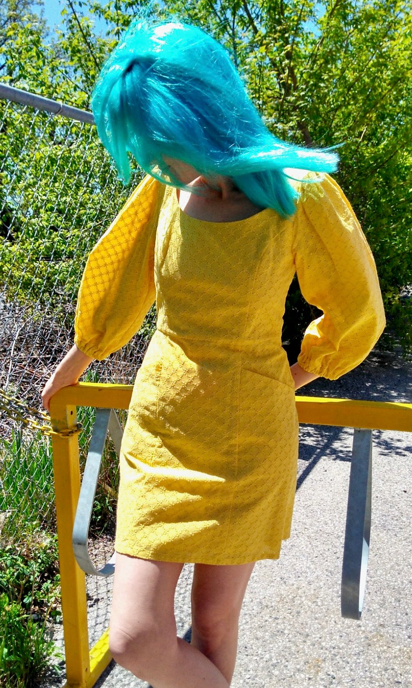 blue hair yellow dress Theodora Caftan Dress