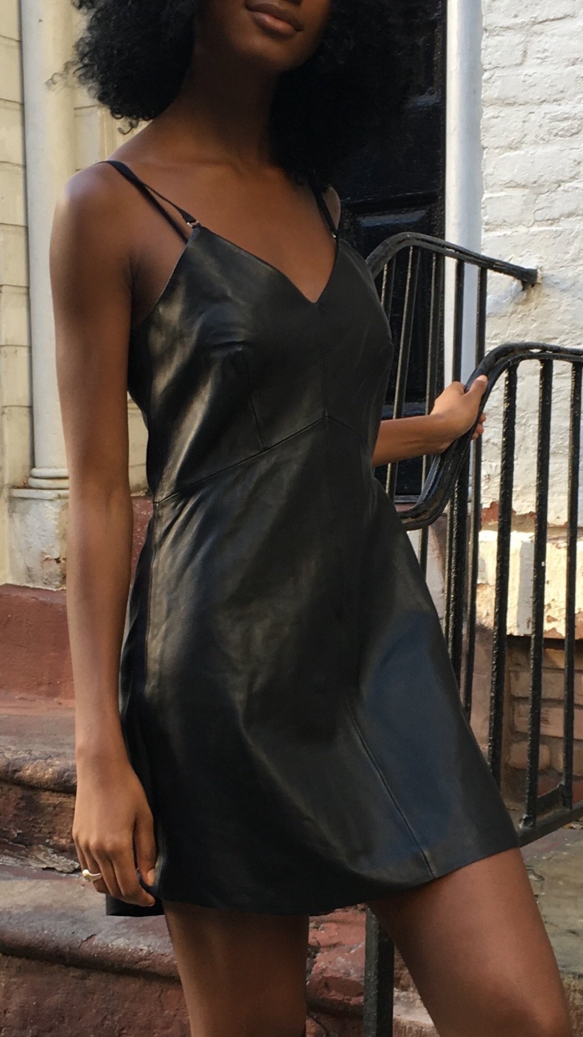 festive dress code men Women's Something to Behold Black Faux Leather Short Sleeve Belted Midi Dress | Size: S main image 0