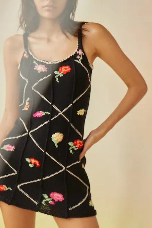 Tach Arya Hand Embroidered Mini Dress - Black | Garmentory
