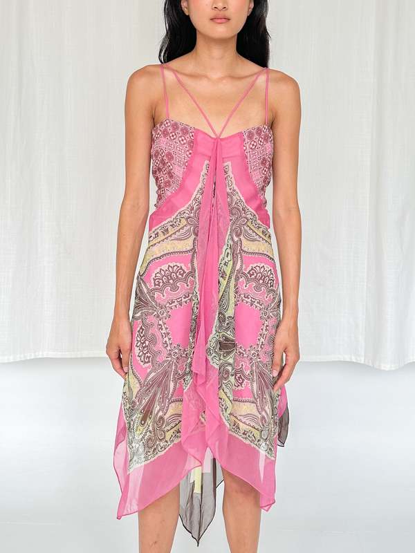 Silk Chiffon Halter Fairy Dress - Pink | Garmentory