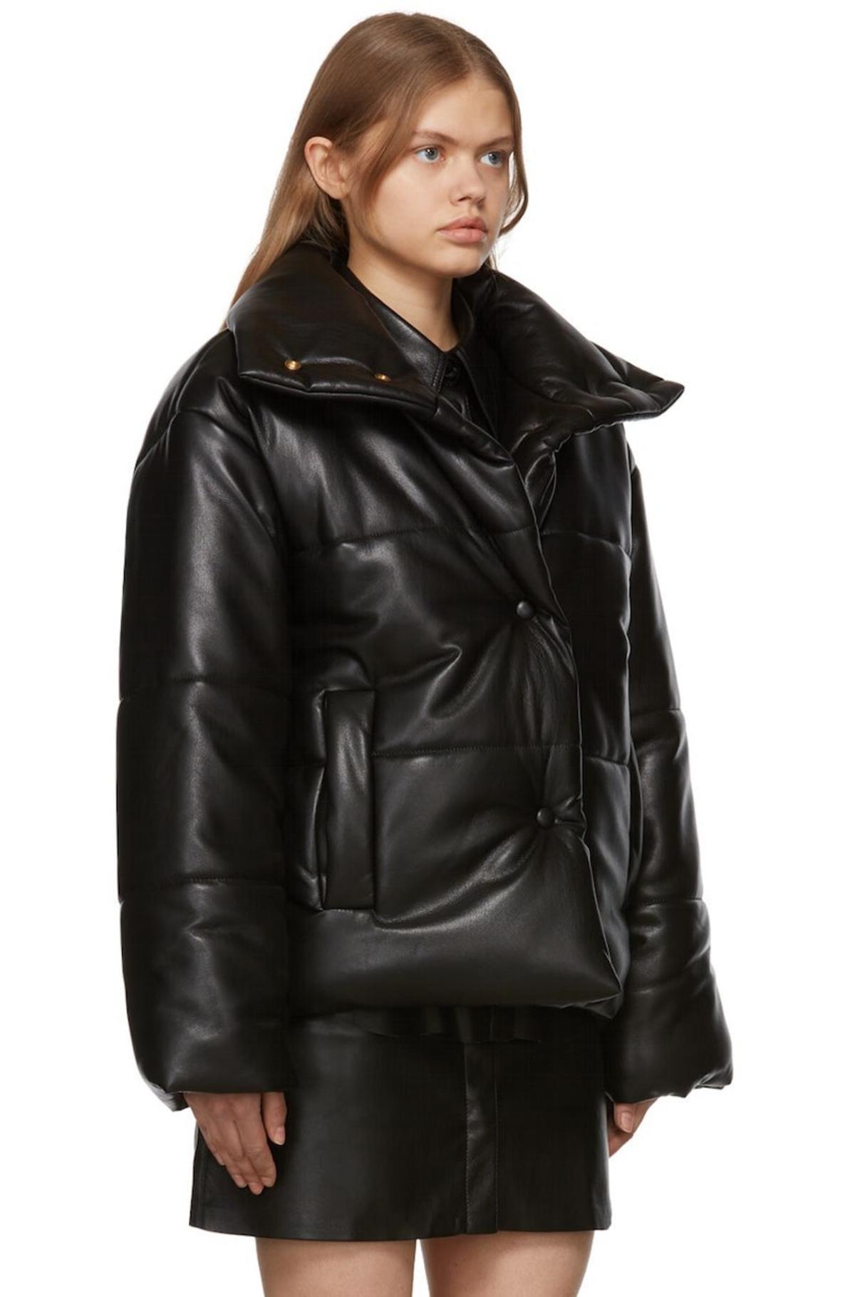Nanushka Hide Puffer Vegan Leather Jacket - Black | Garmentory