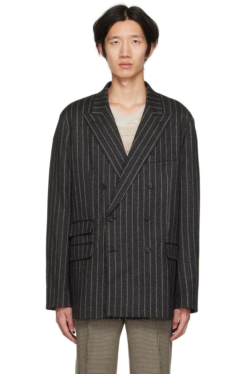 Acne Studios Double Breasted Pinstripe Blazer - Gray Acne Studios Double Breasted Pinstripe Blazer - Gray