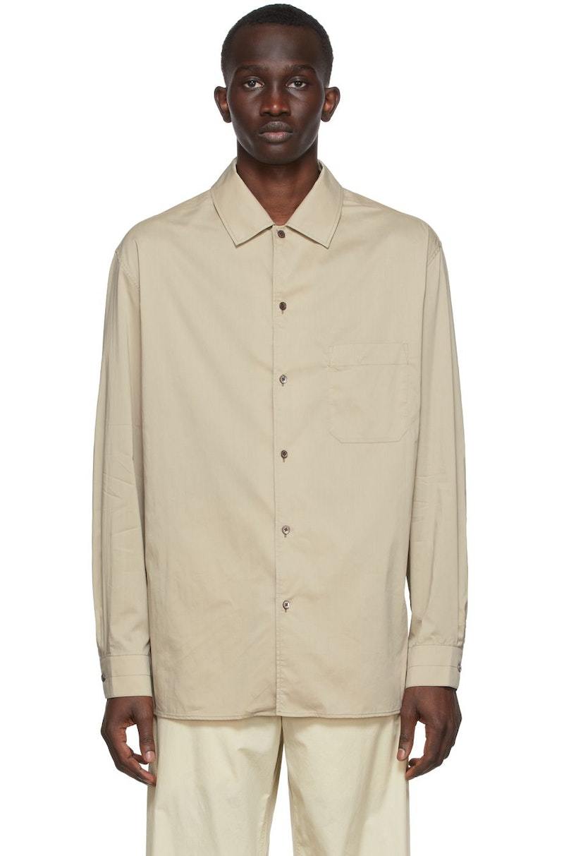 Lemaire Taupe Convertible Collar Shirt - Pale khaki | Garmentory