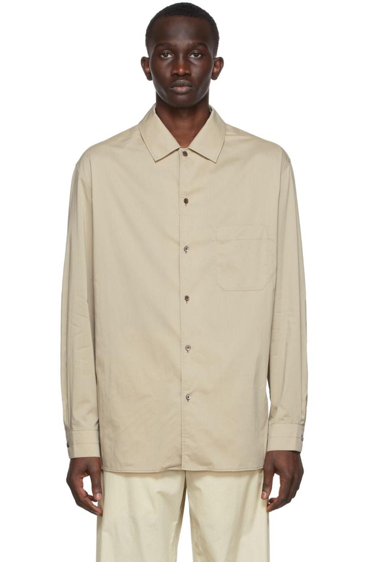 Lemaire Taupe Convertible Collar Shirt - Pale khaki | Garmentory
