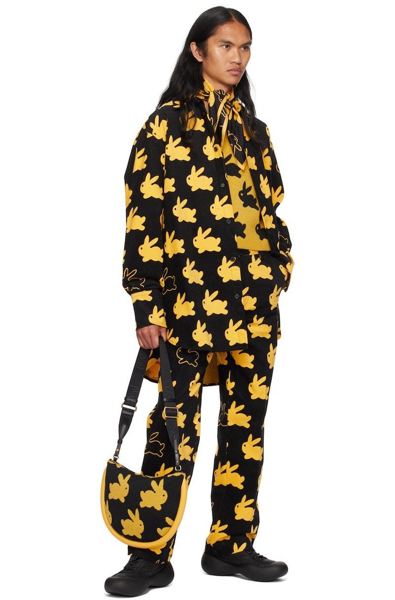 JW ANDERSON Black Bunny Scarf - Black/Yellow | Garmentory