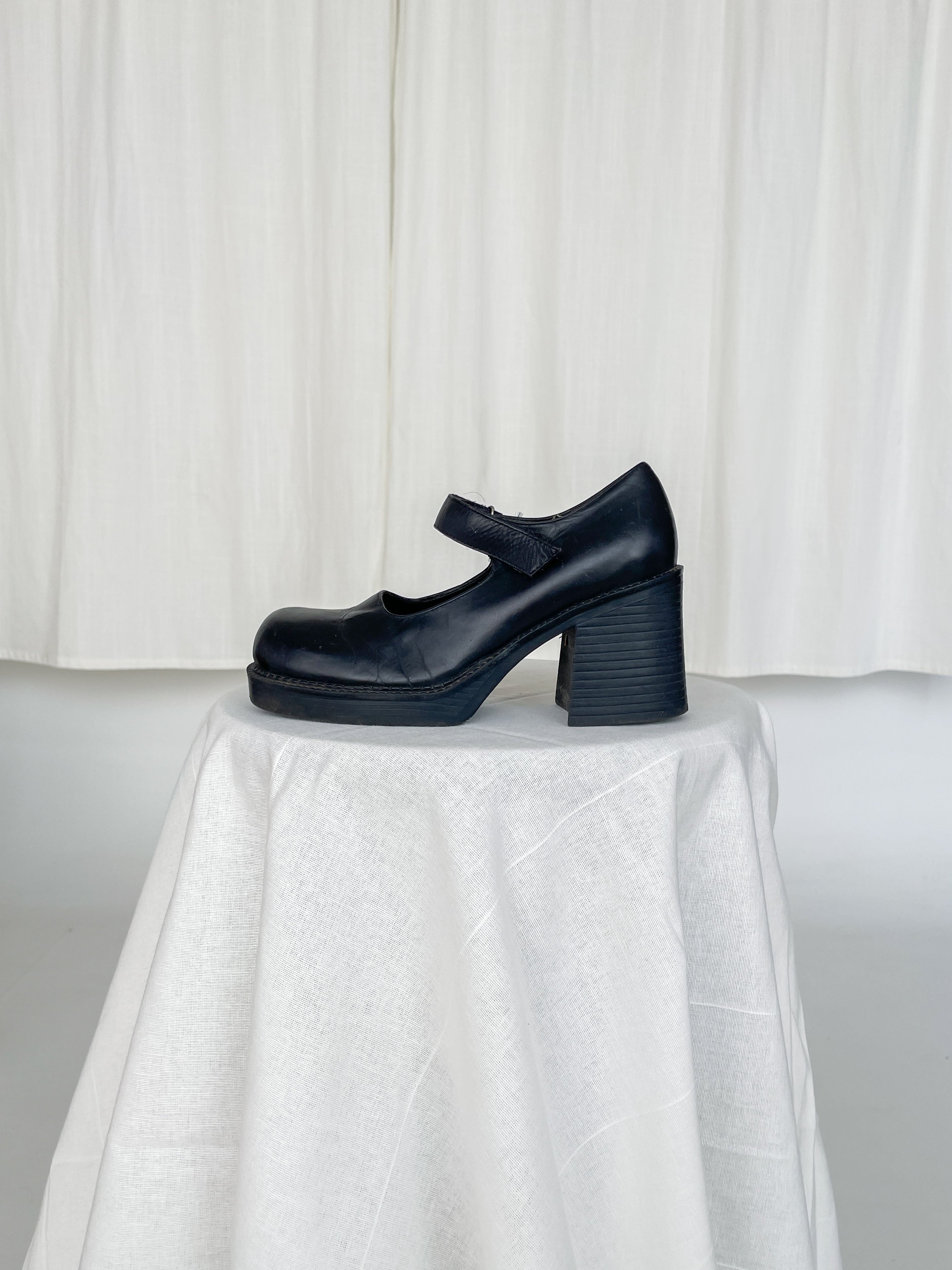 Leather Mary Jane Platform Heels Black Garmentory