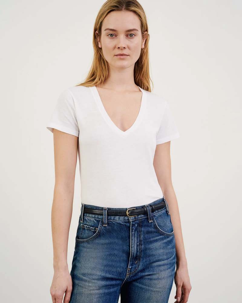 Nili Lotan Carol V-Neck Tee Shirt - White