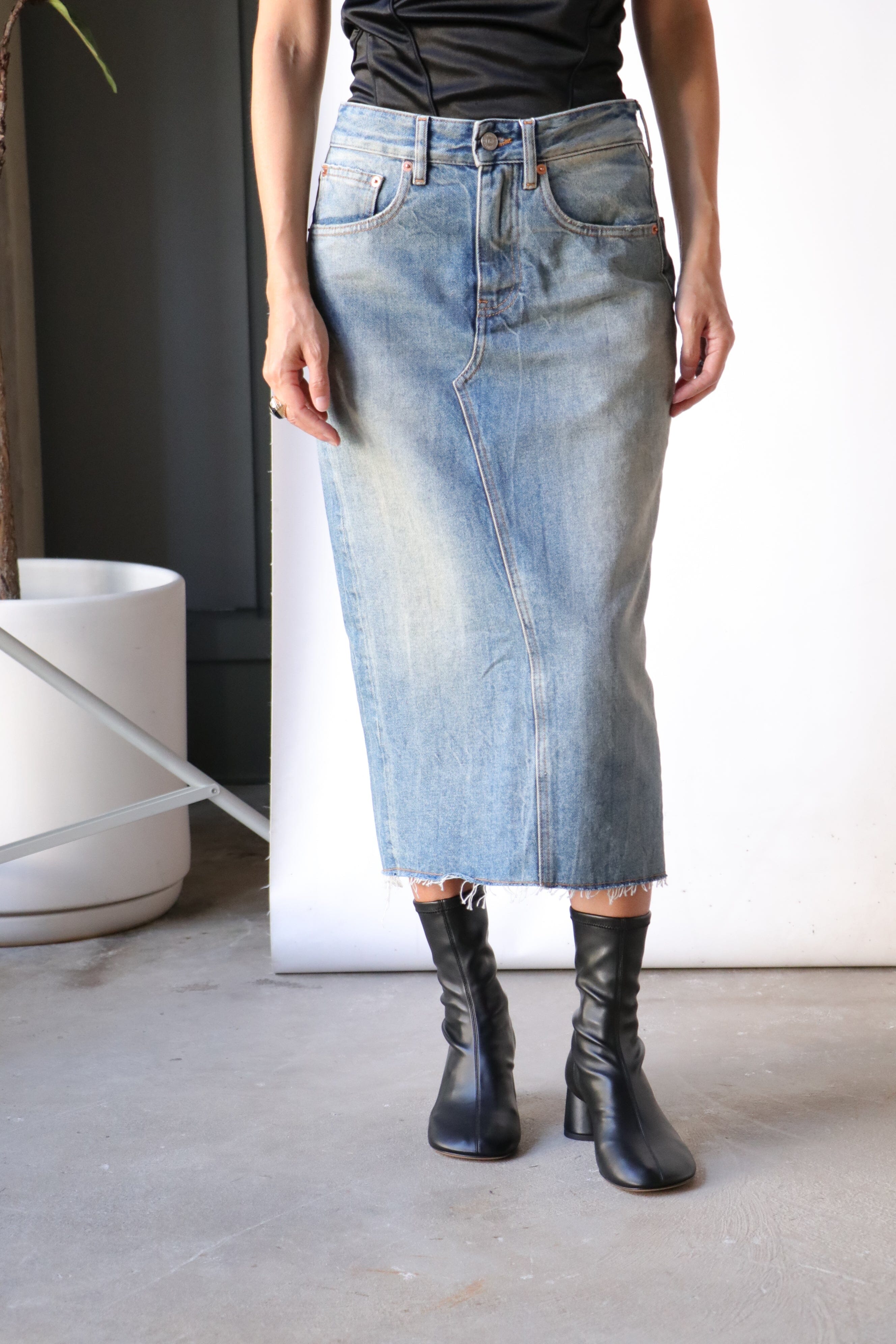 ★MM6 Maison Margiela★ Midi Denim Skirt Blue Sand S52ME0007 MM6-Maison-Margiela-Denim-Midi